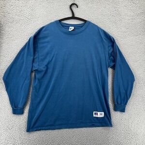 Vintage 90s Russell Athletic Blank Long Sleeve T-Shirt Men Medium Blue USA READ